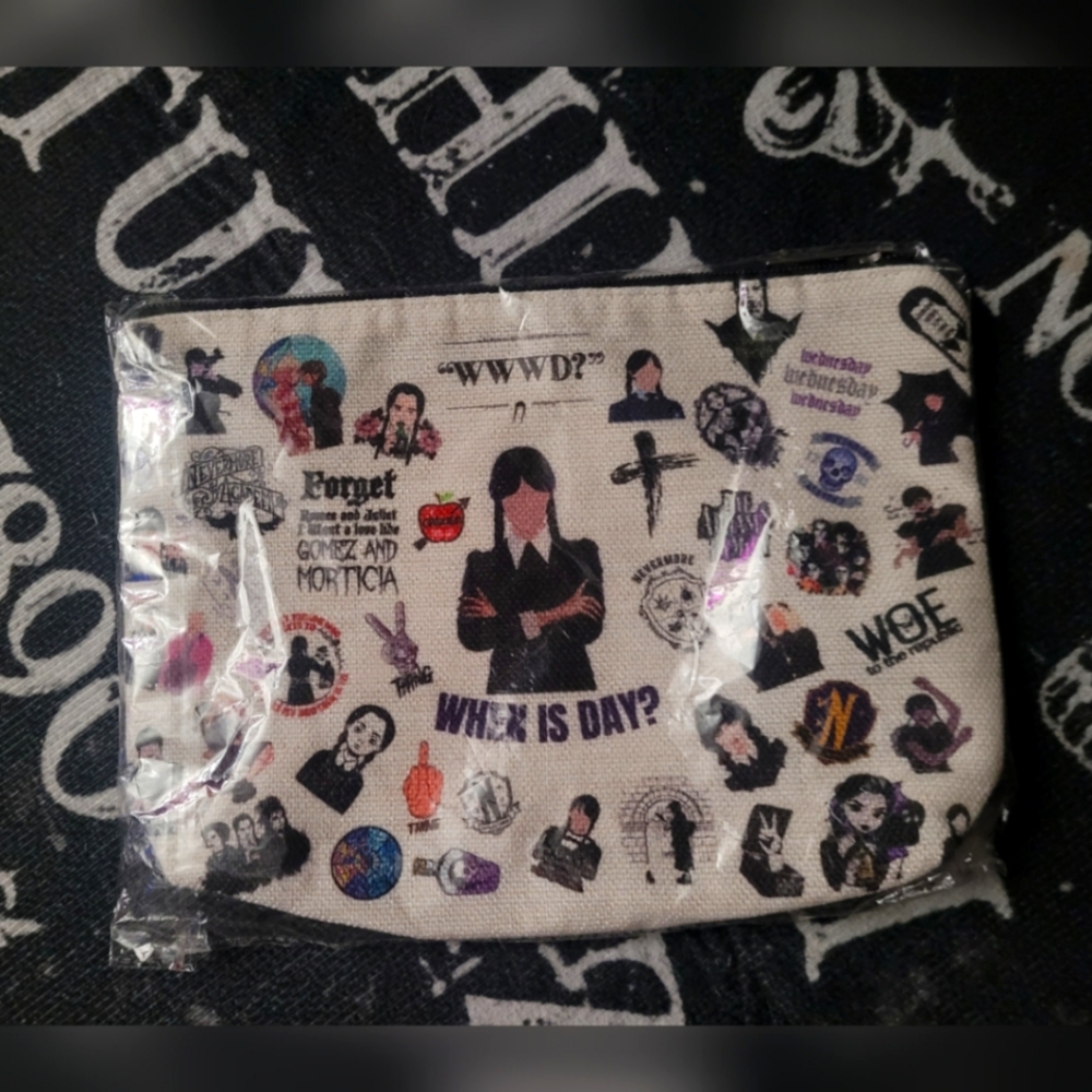 WWWD Wednesday Addams Zip Cosmetic Bag